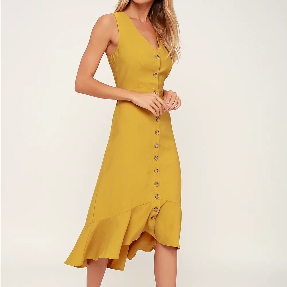 NWT Mustard Yellow Button Front Midi Dress
